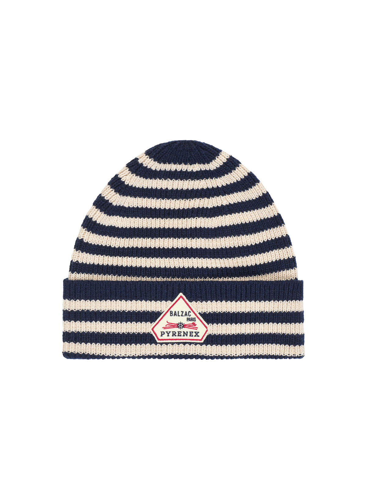 Bonnet en mérinos Pyrenex x Balzac Lou bleu marine et beige