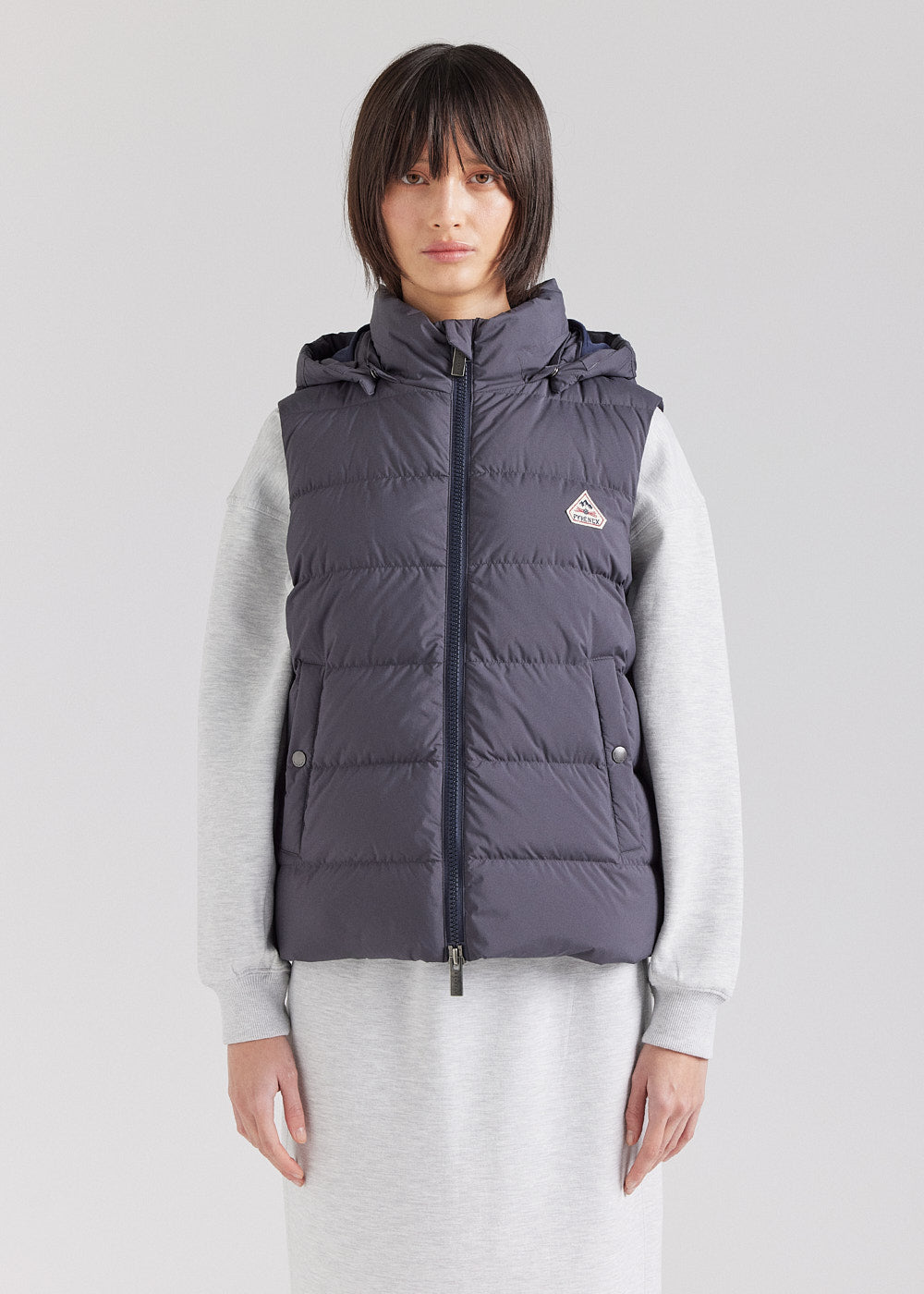 Pyrenex Spoutnic women's sleeveless down jacket with removable hood in grey