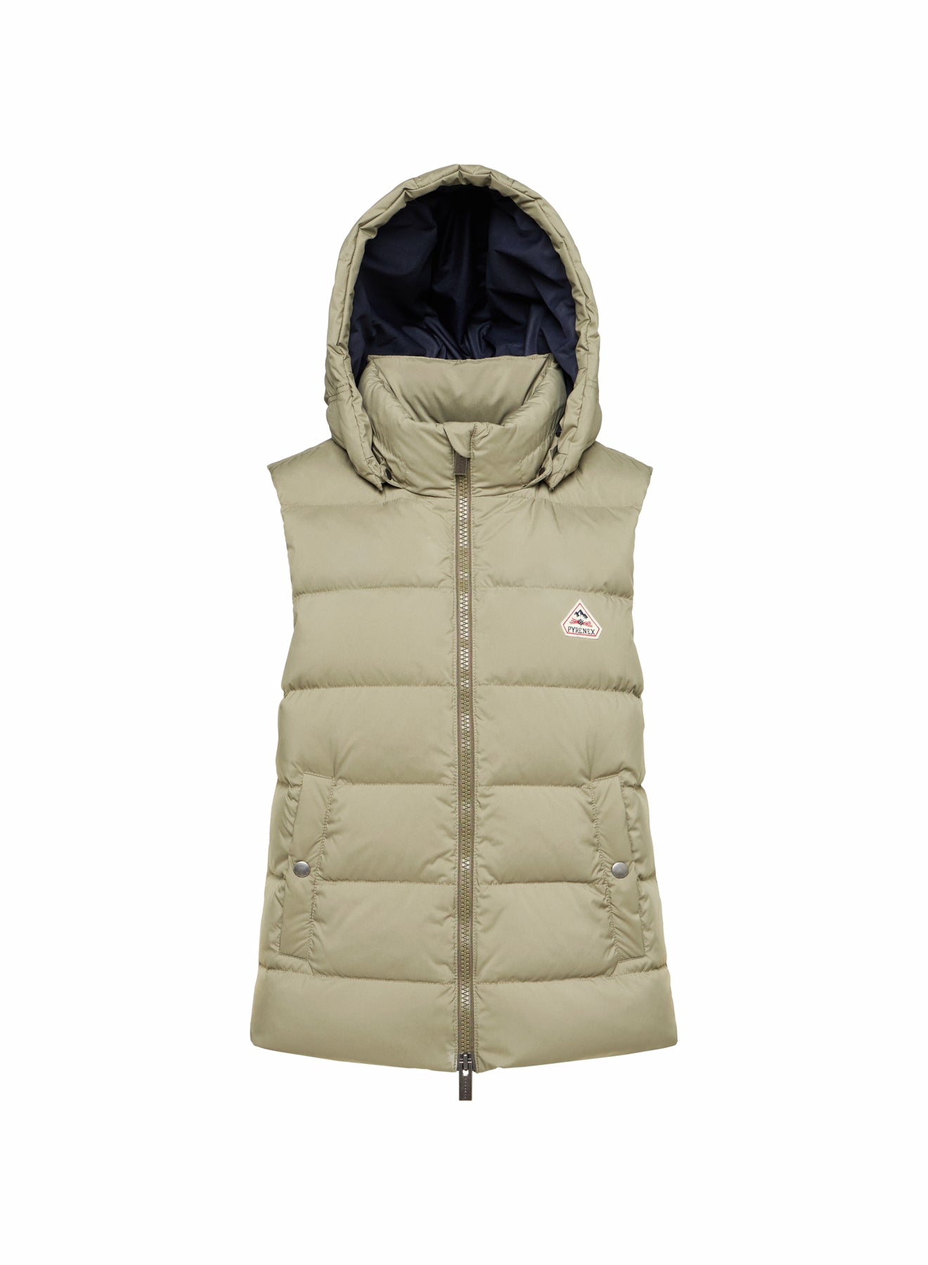 Ärmellose Daunenjacke Damen Pyrenex Spoutnic mit abnehmbarer Kapuze hellkhaki
