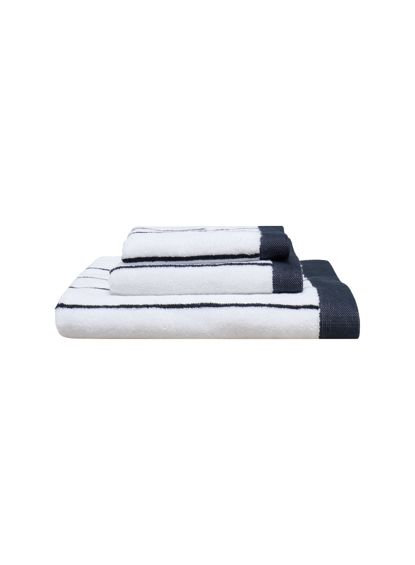 serviettes éponges rayées bleu et blanche