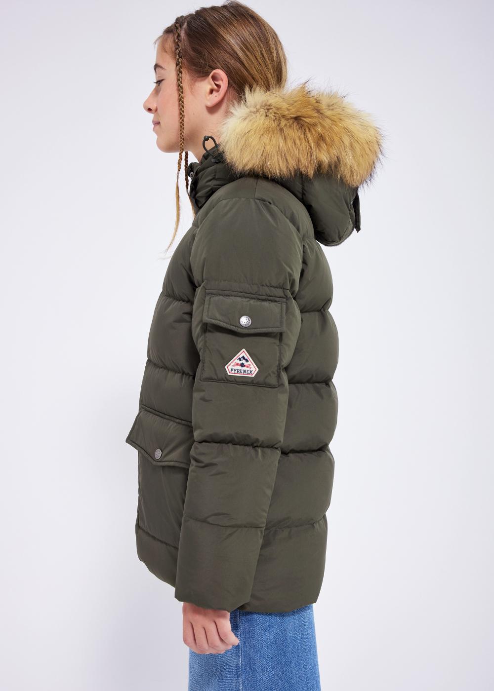 Authentische Smooth-Daunenjacke für Kinder, tiefes Khaki