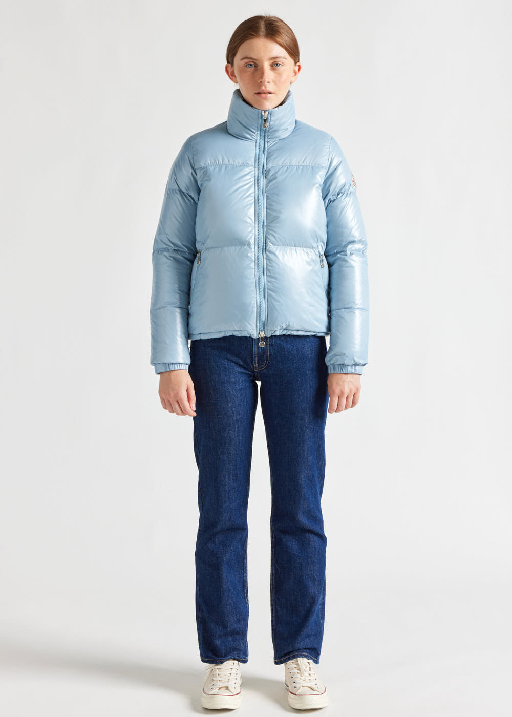 Women's Pyrenex Goldin short and shiny down jacket dusty-blue