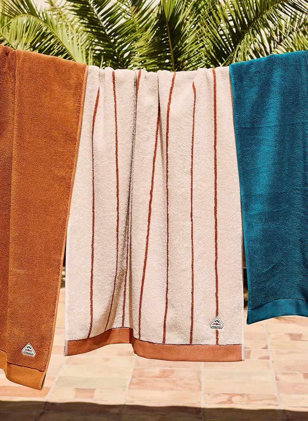 Maxi drap de bain blanc et terracotta Yumi rayé