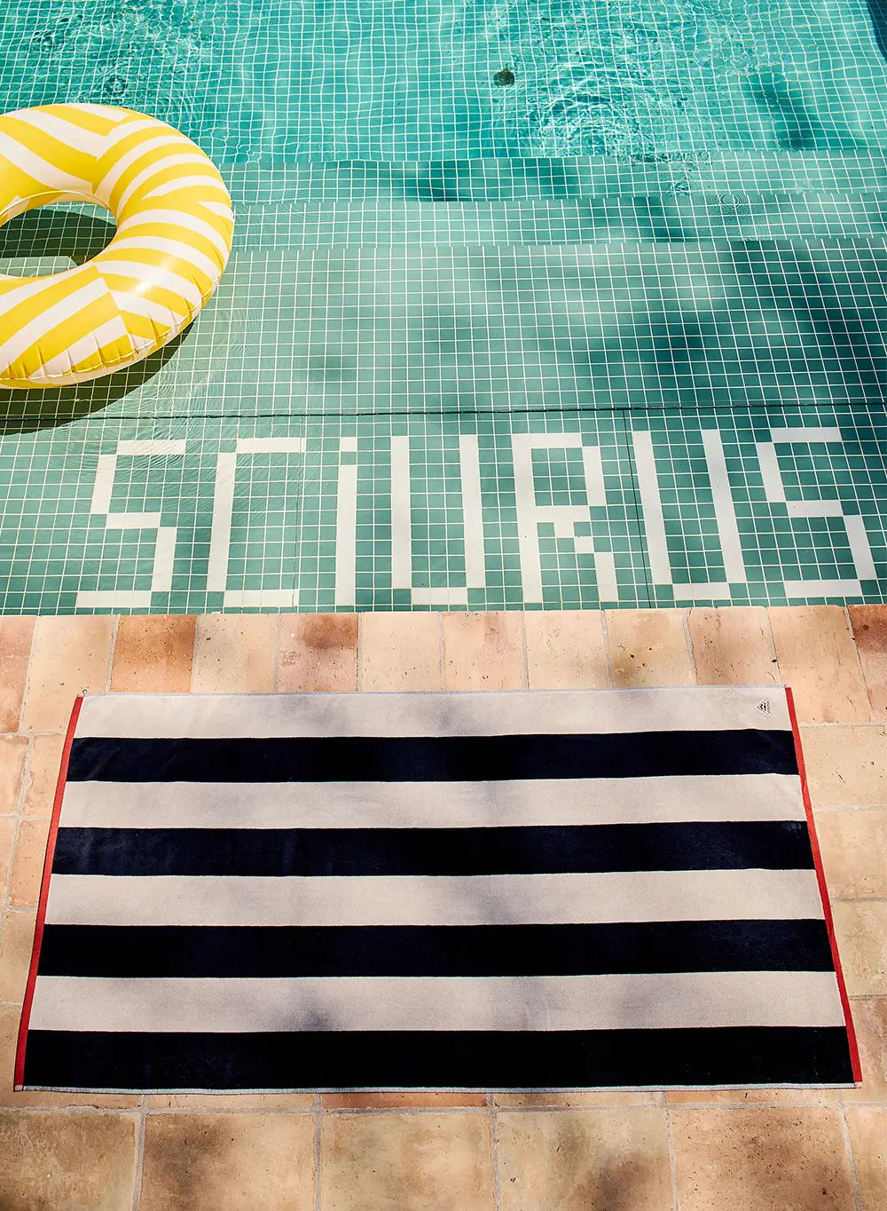 Serviette de plage Sora 100% coton rayures tissées bleu-3