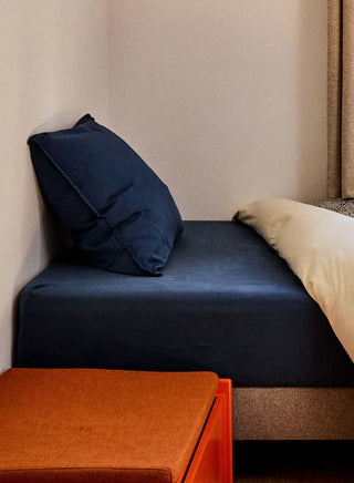 Lily fitted sheet plain ink blue in cotton and TENCEL™ Lyocell