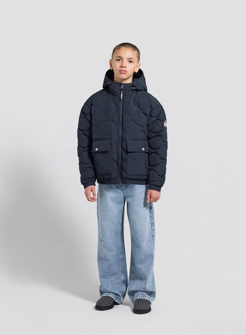 Doudoune bomber à capuche enfant Beille bleu foncé