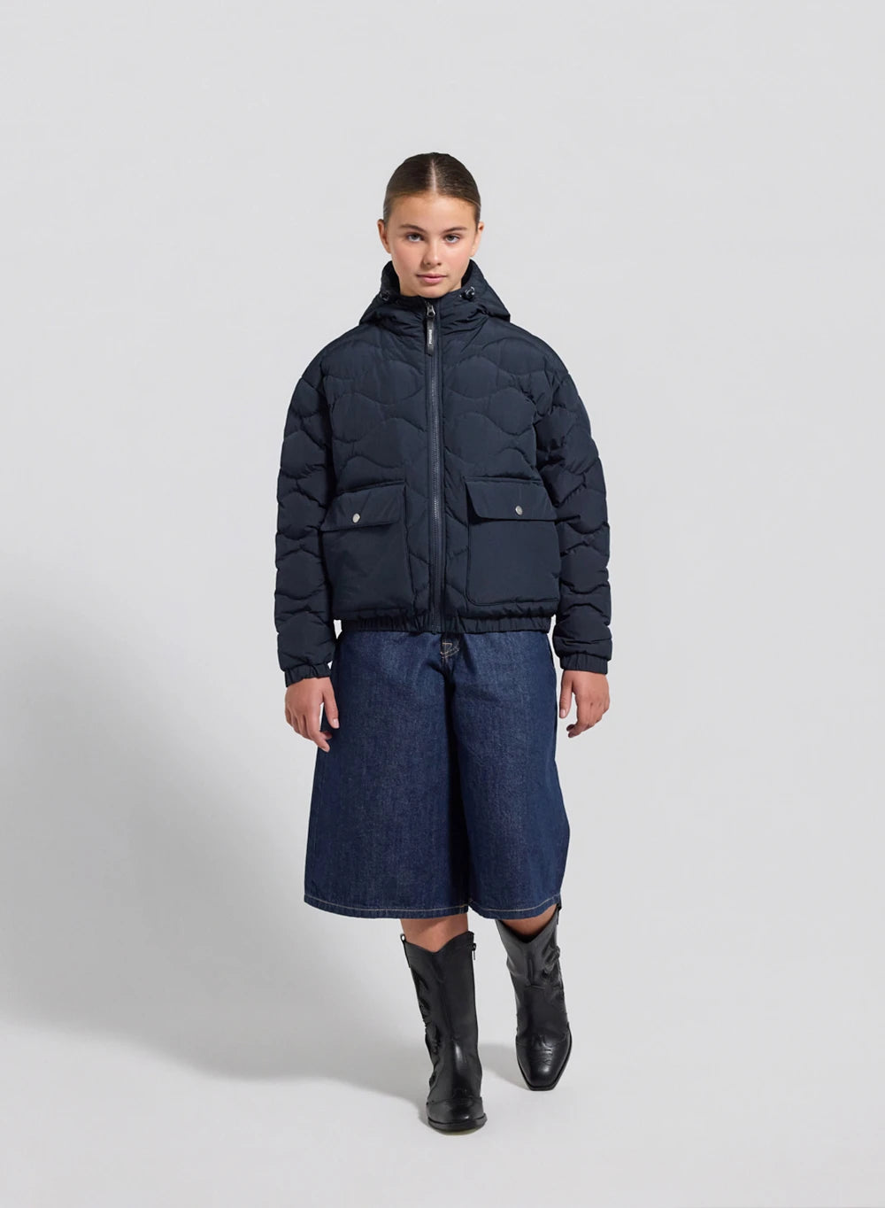 Beille dark blue children's bomber jacket with hood-4