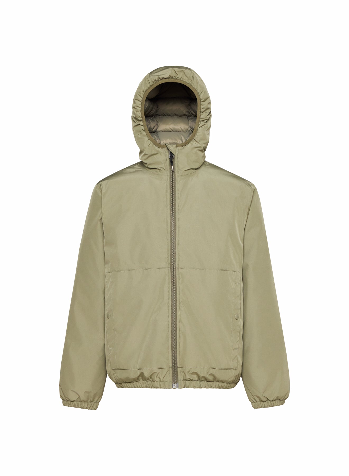 Children's down-filled waterproof jacket with hood, light khaki.-11
