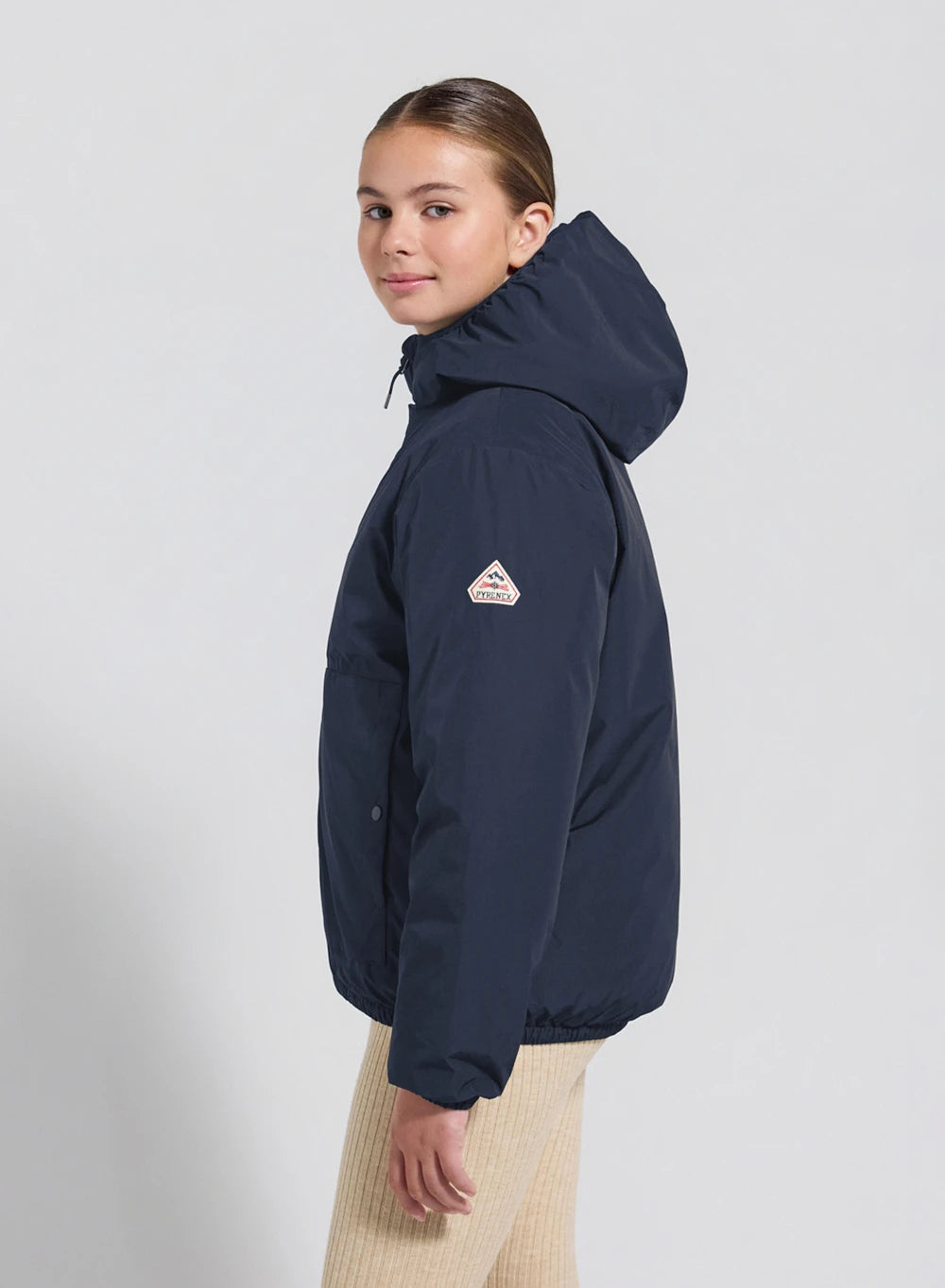 Children's waterproof down jacket with hood, dark blue.-5