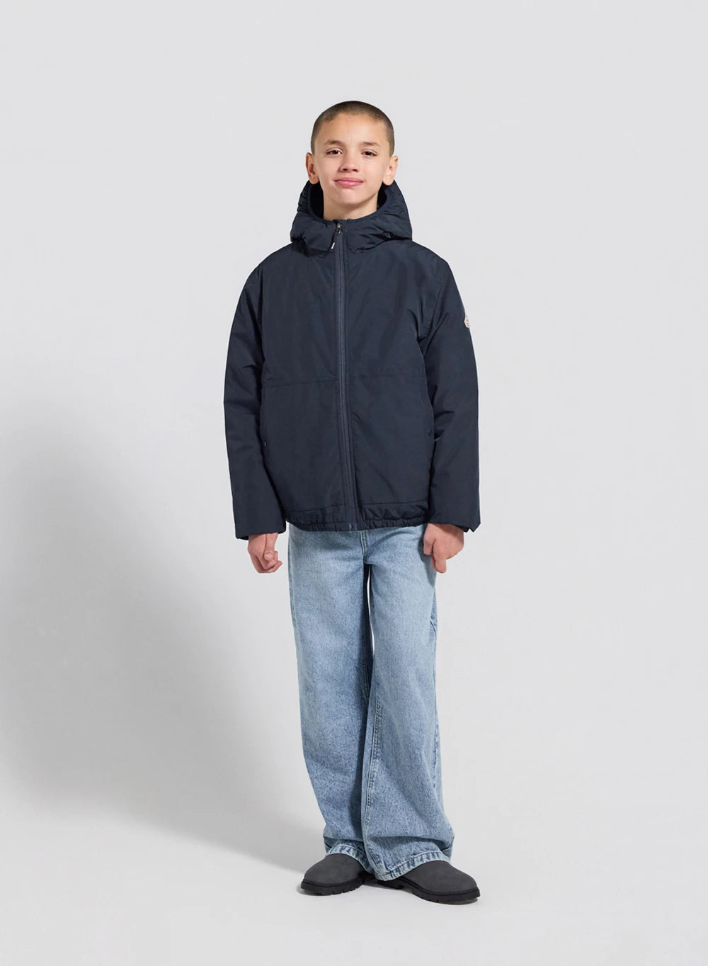 Children's waterproof down jacket with hood, dark blue.-4