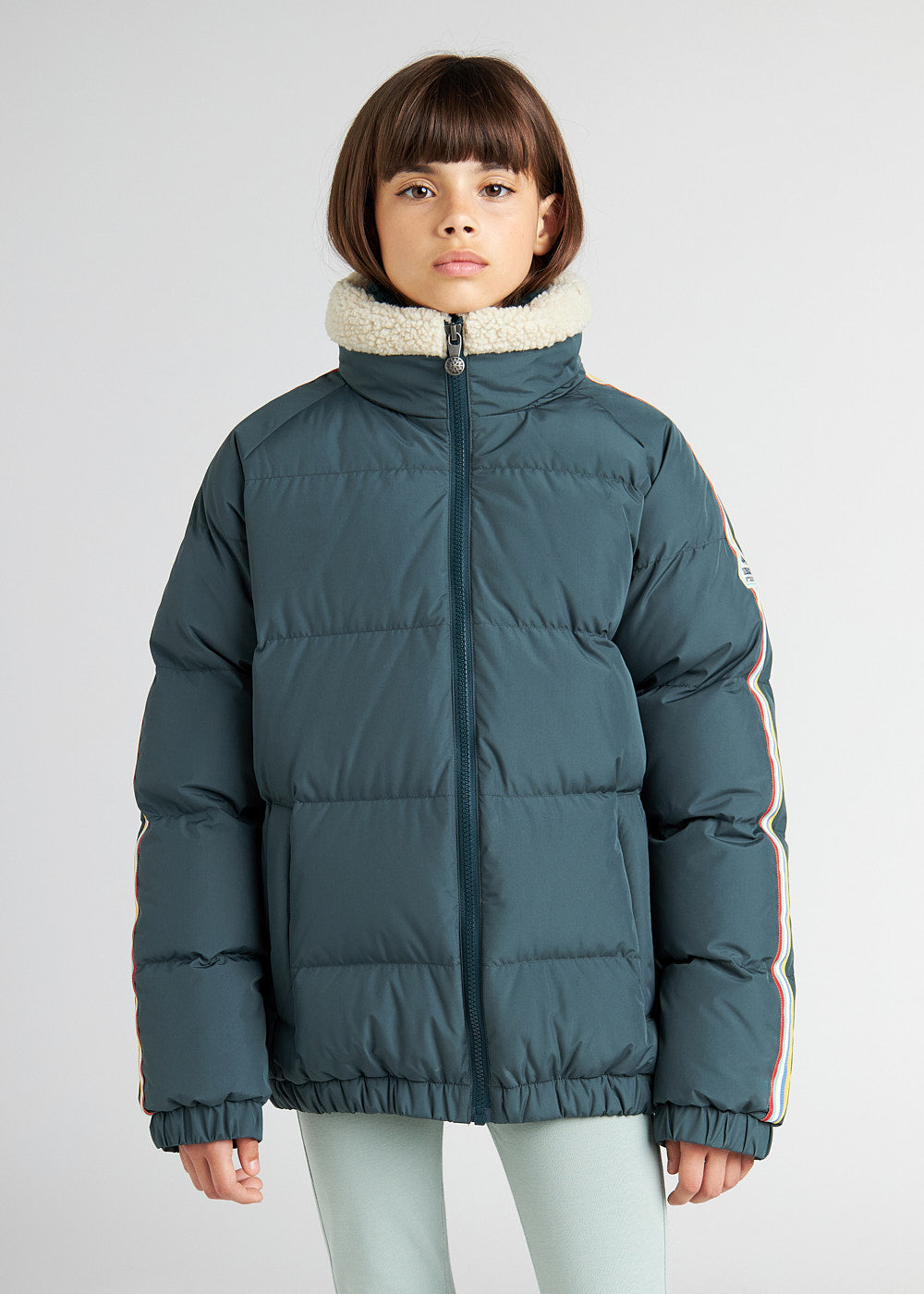 Kinder-Daunenjacke mit Stehkragen aus Kunstpelz Deer Pyrenex x Bonton Baltic Green-4