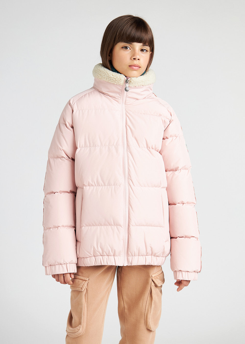 Deer Pyrenex x Bonton Peach Whip Steh-Daunenjacke aus Kunstfell für Kinder-1