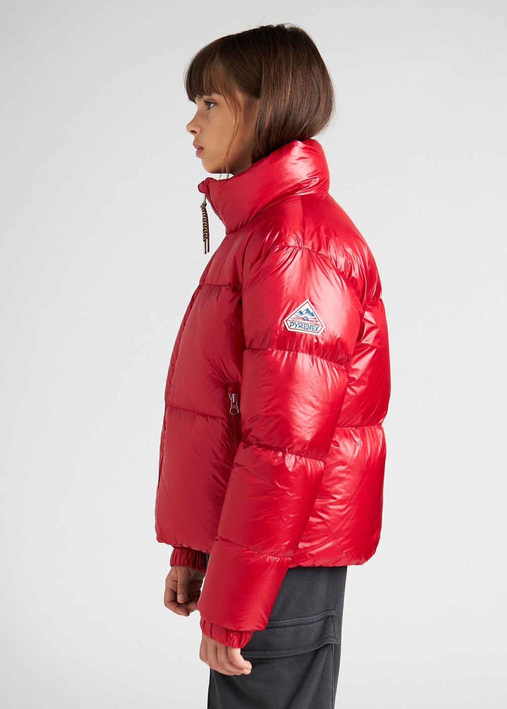 Pyrenex Goldin red shiny down jacket for girls-4