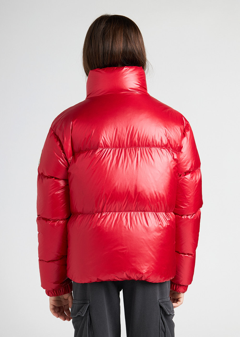 Pyrenex Goldin red shiny down jacket for girls-5