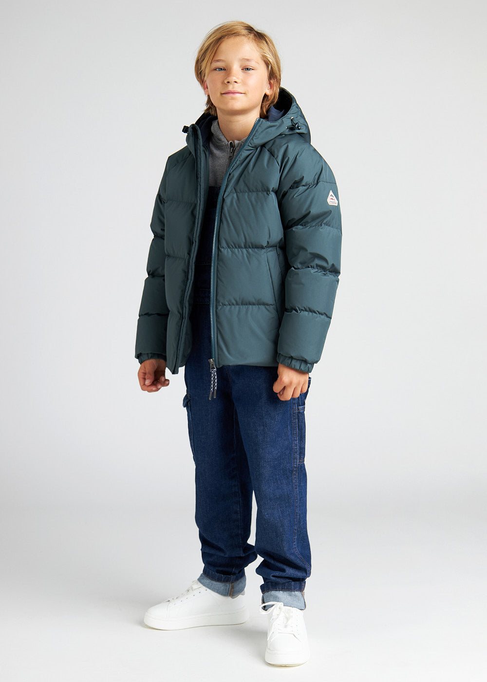 Pyrenex Sten Smooth unisex hooded kids down jacket baltic green-4