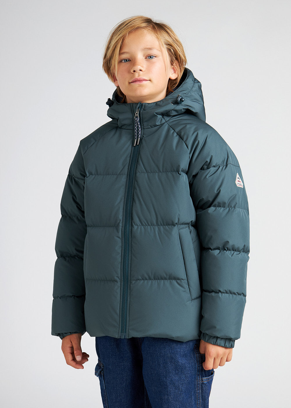 Pyrenex Sten Smooth unisex hooded kids down jacket baltic green-2