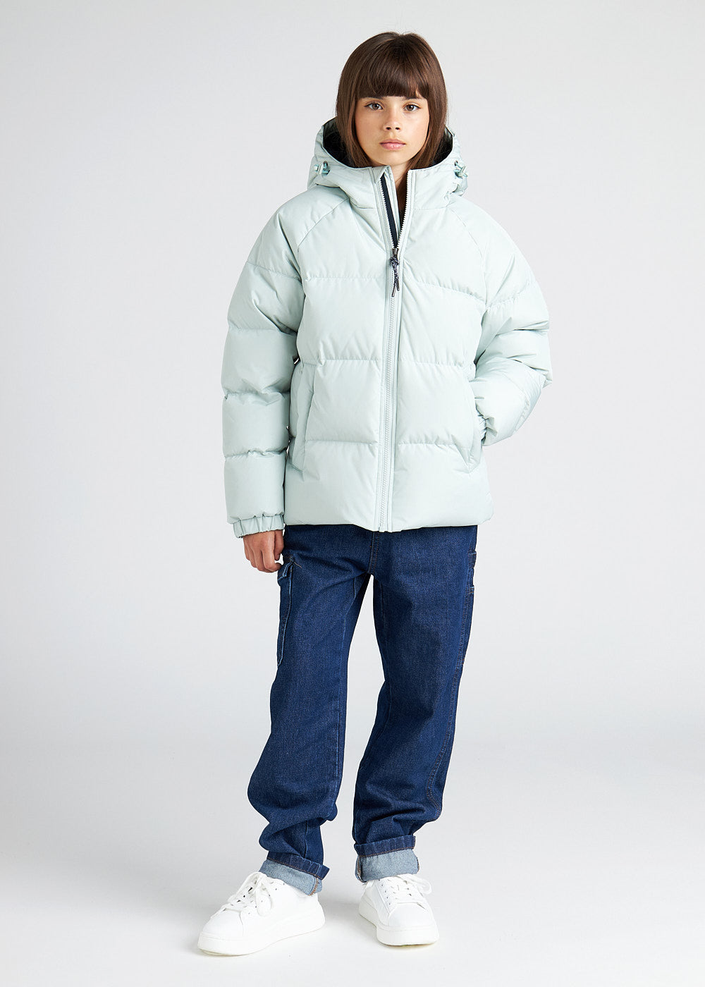 Pyrenex Sten Smooth unisex hooded kids down jacket pale aqua-4