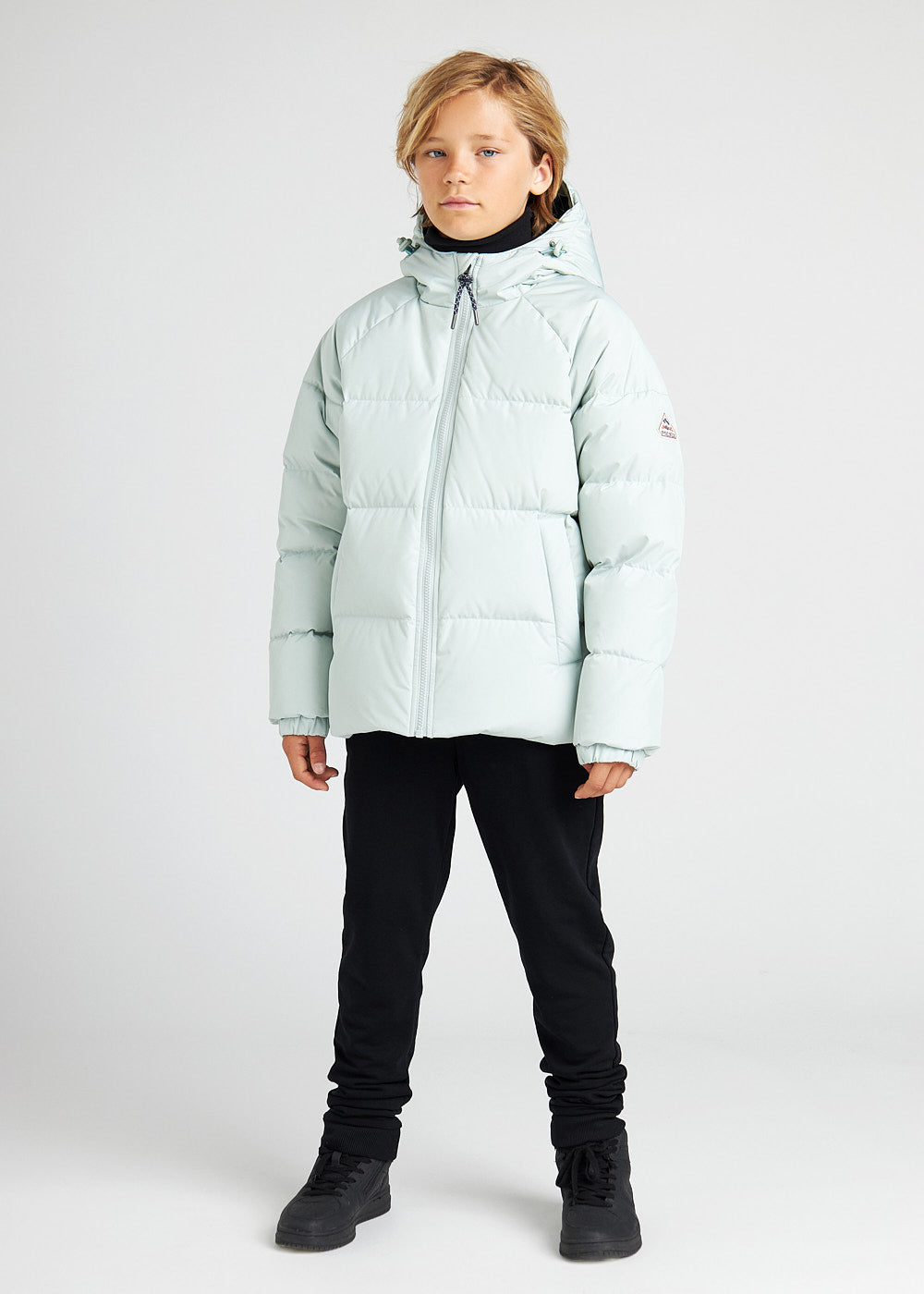 Pyrenex Sten Smooth unisex hooded kids down jacket pale aqua-5