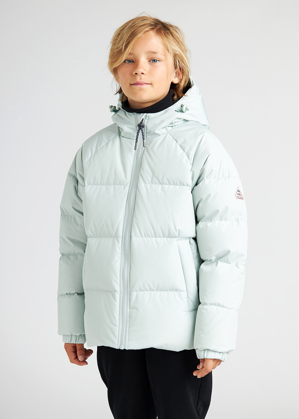 Pyrenex Sten Smooth unisex hooded kids down jacket pale aqua-3