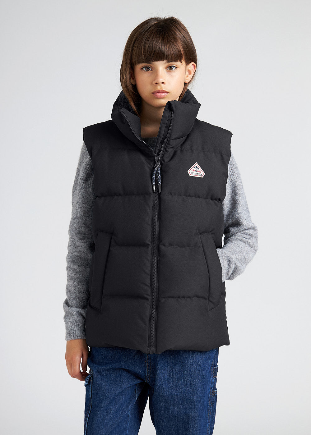 Schwarze ärmellose Daunenjacke für Kinder von Pyrenex Dorel-1