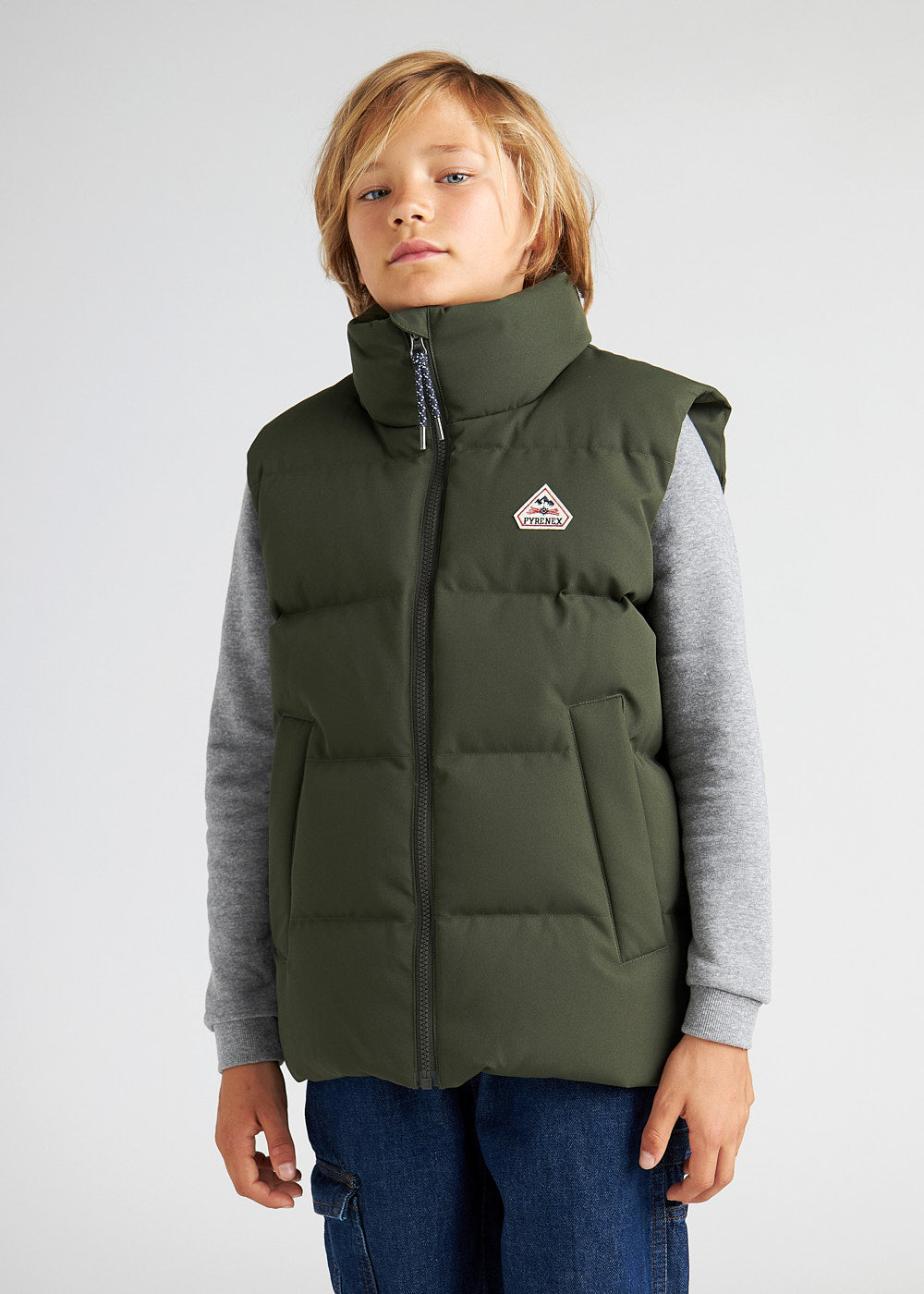 Pyrenex Dorel deep khaki children's sleeveless down jacket-3