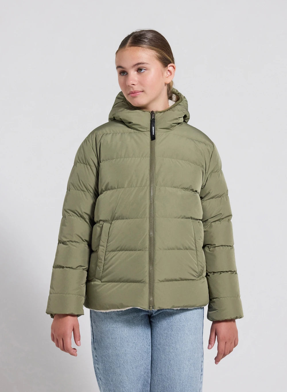 Kinder-Wendedaunenjacke Pyrenex Keylinn Hellkhaki-1