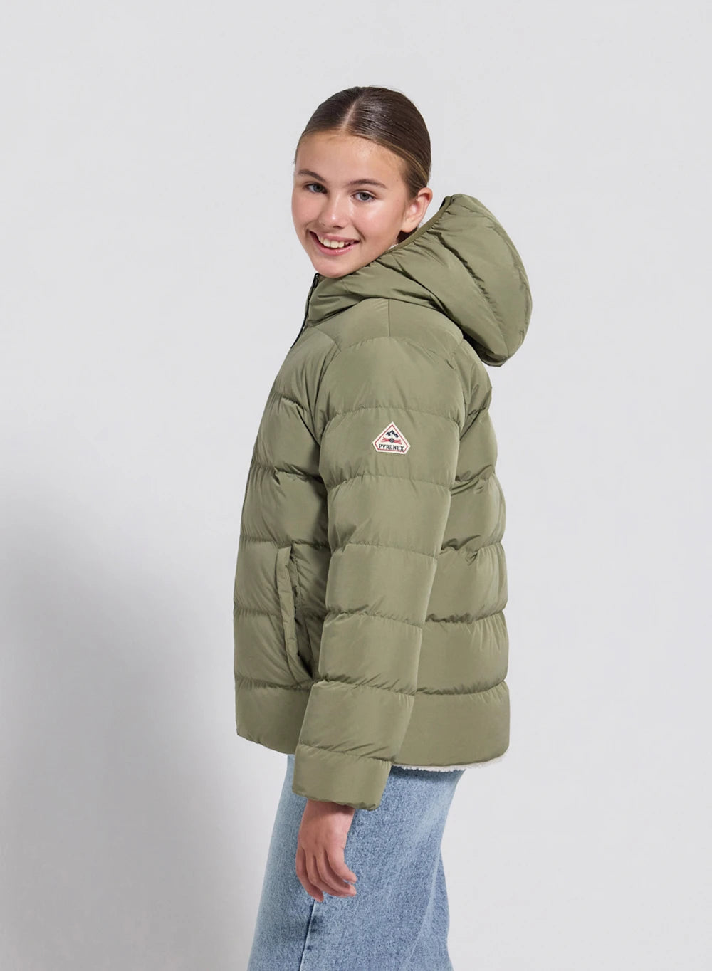 Kinder-Wendedaunenjacke Pyrenex Keylinn Hellkhaki-10