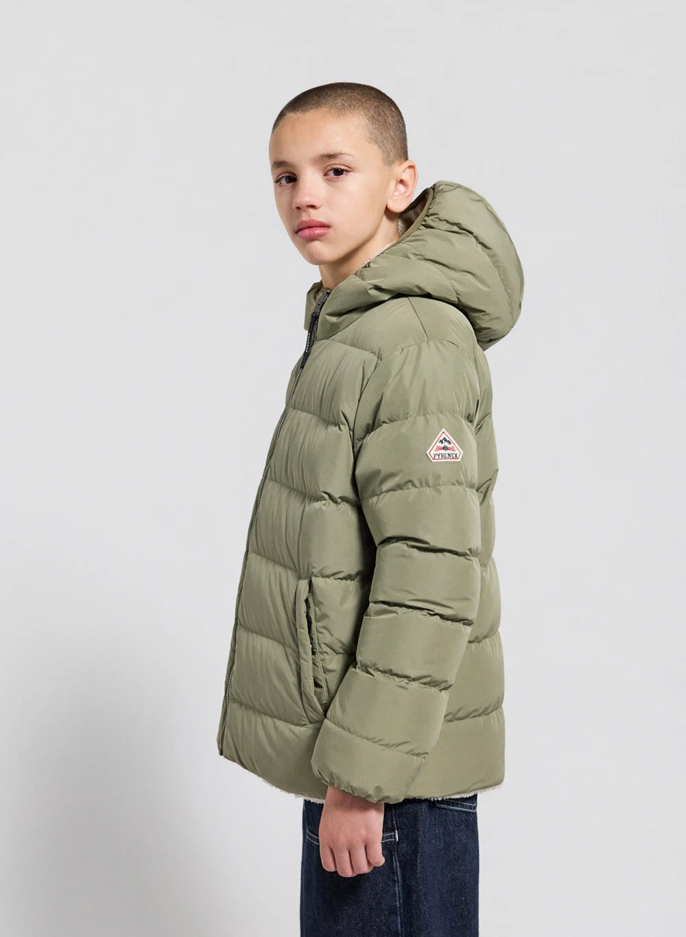 Kinder-Wendedaunenjacke Pyrenex Keylinn Hellkhaki-12