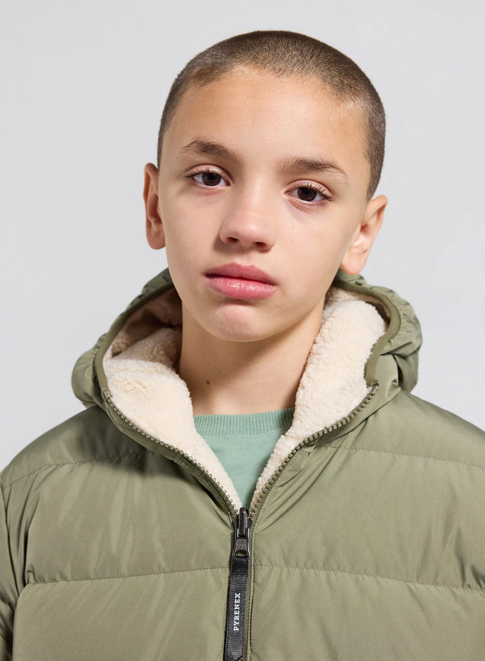 Kinder-Wendedaunenjacke Pyrenex Keylinn Hellkhaki-19