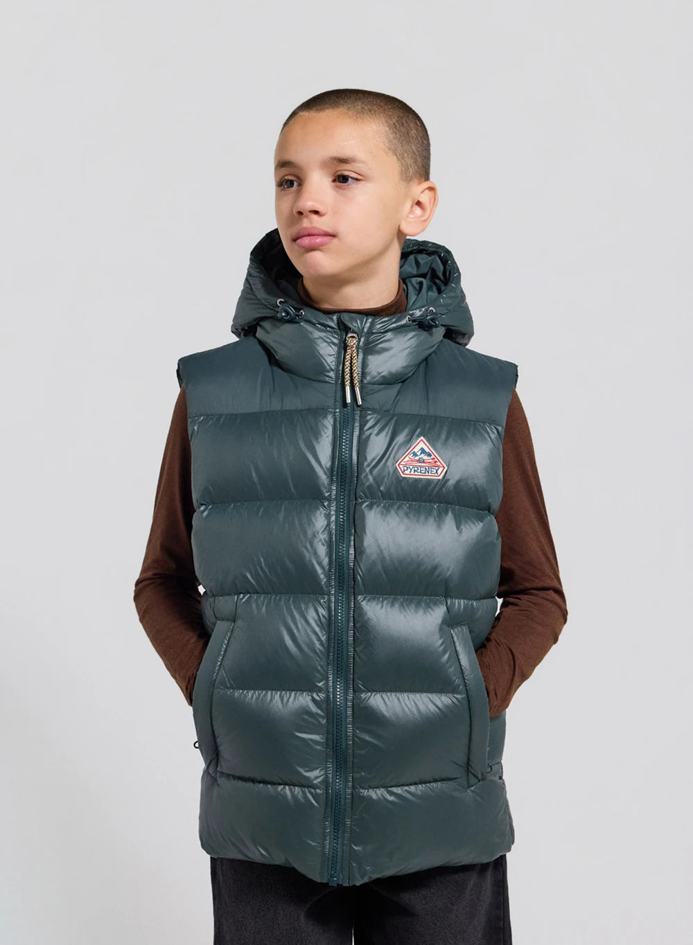 Pyrenex John dark green children's sleeveless down jacket-1