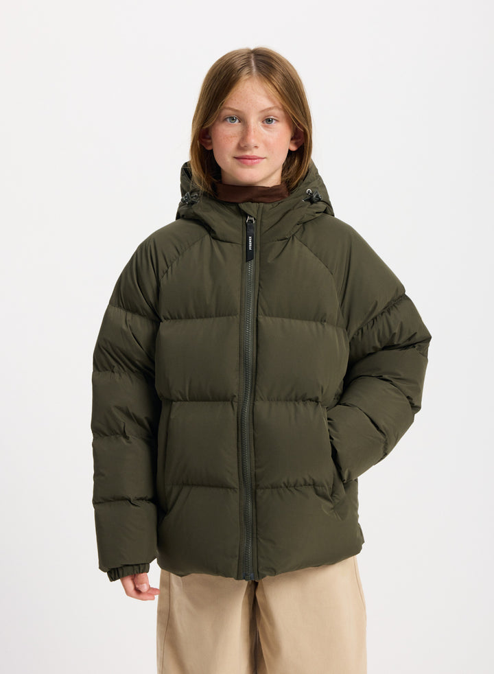 Doudoune Hiver Enfant Kayferli - Veste Chaude Capuche, Couleur Unie | Nylon, Taille Hanches, Pour Fille Et Garçon
