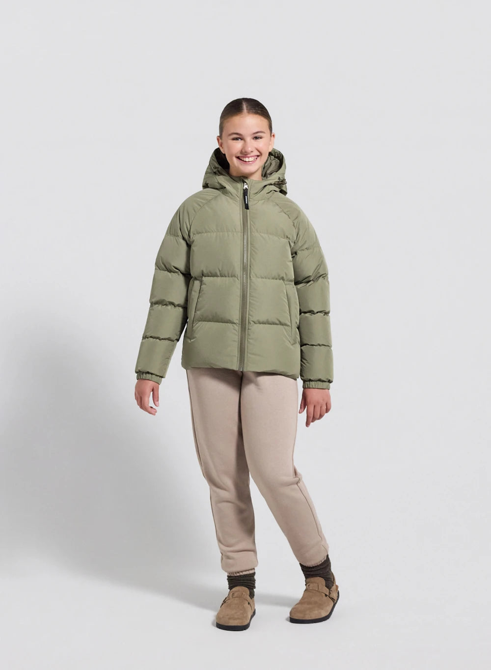 Doudoune enfant unisexe à capuche Pyrenex Sten Smooth kaki clair