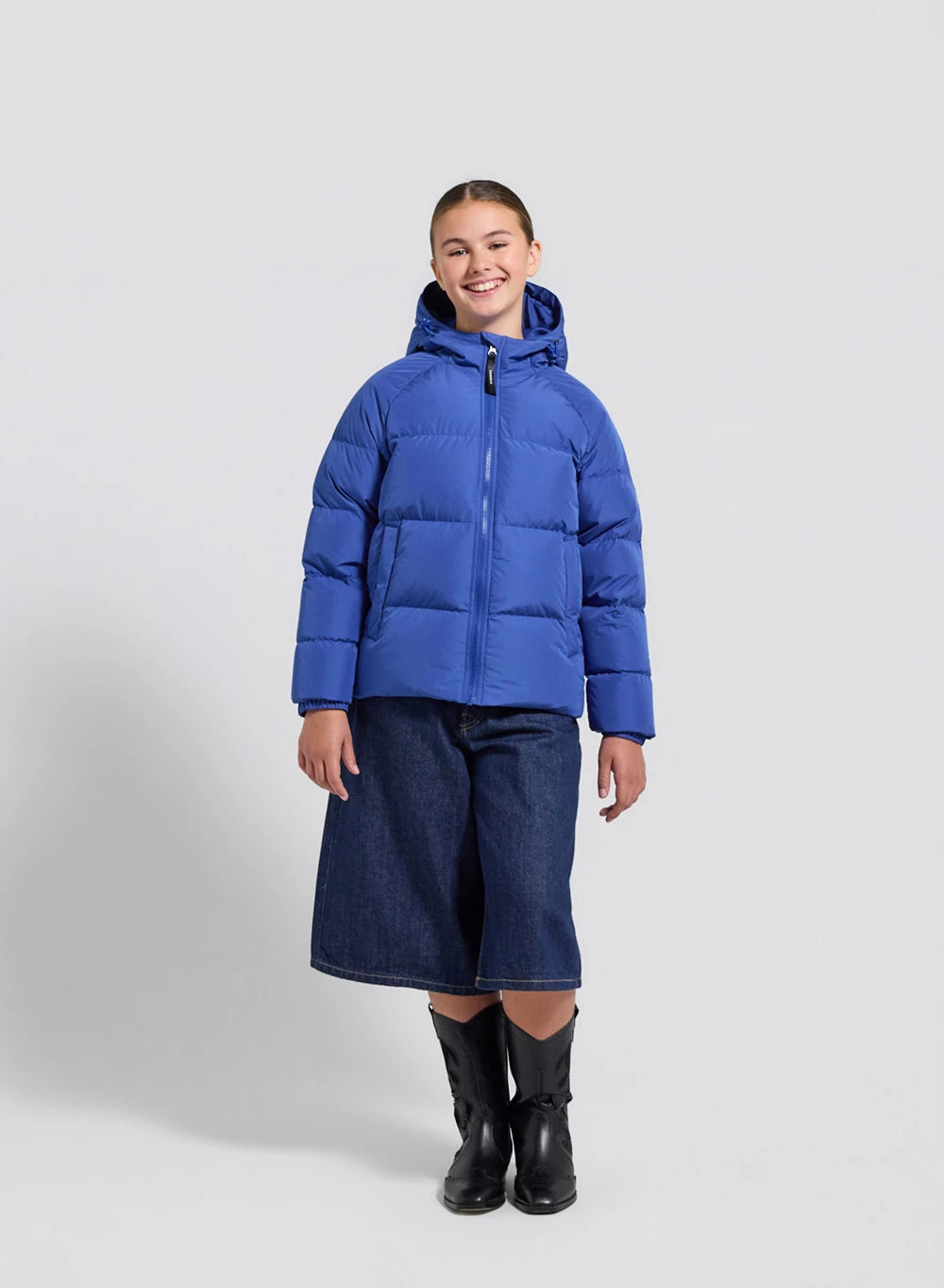 Pyrenex Sten Smooth unisex children's hooded down jacket, blue-5