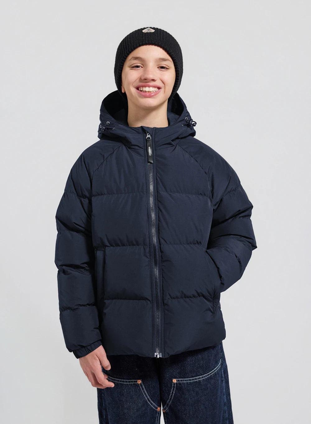 Chaqueta de plumón infantil unisex con capucha Pyrenex Sten Smooth azul oscuro-1