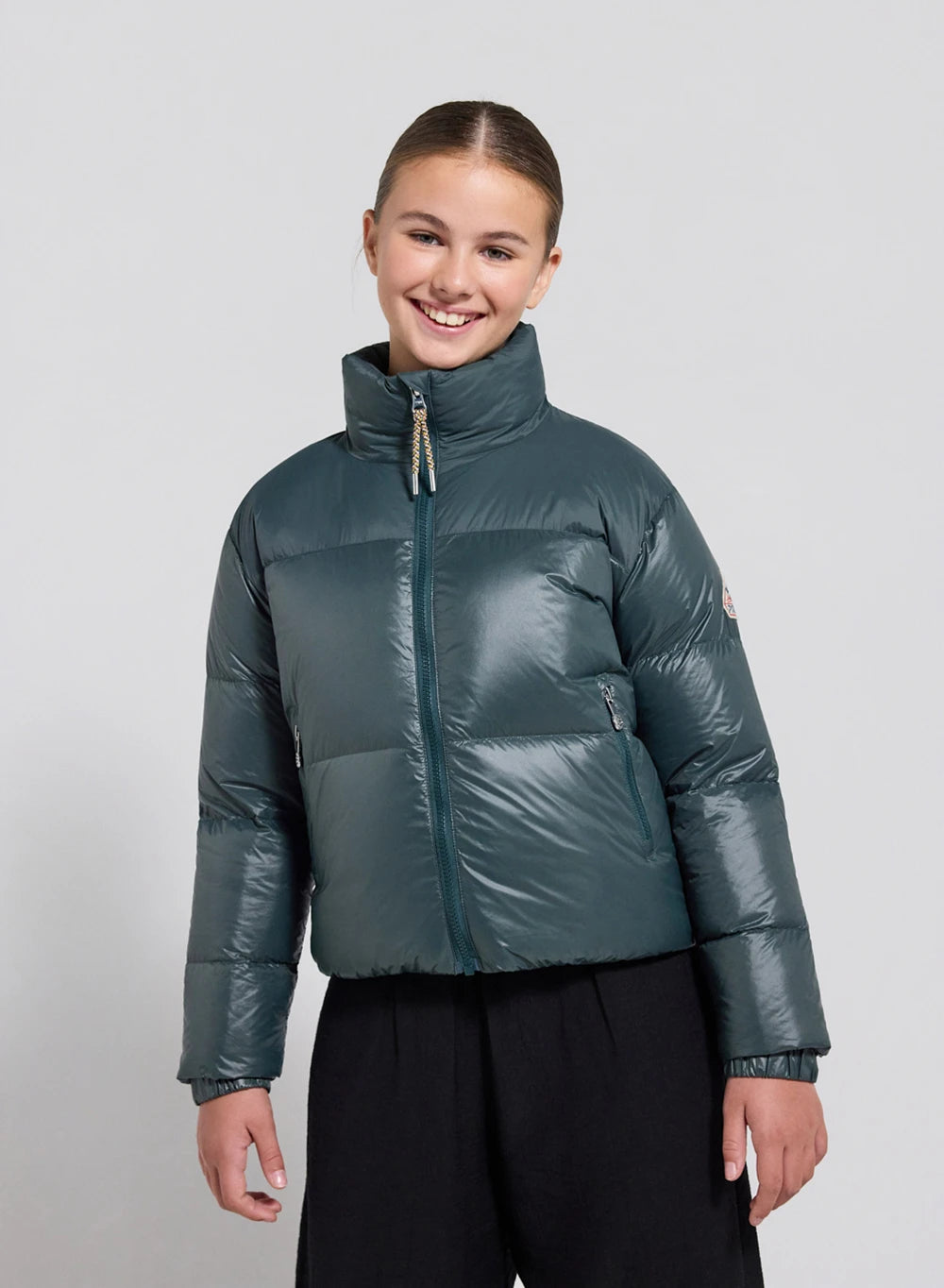 Pyrenex Goldin dark green shiny down jacket for girls-1