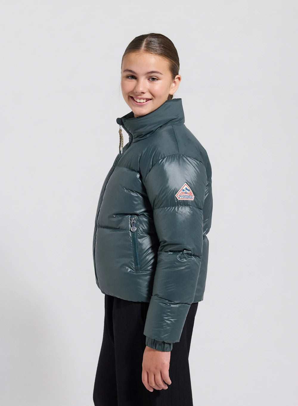 Pyrenex Goldin dark green shiny down jacket for girls-4