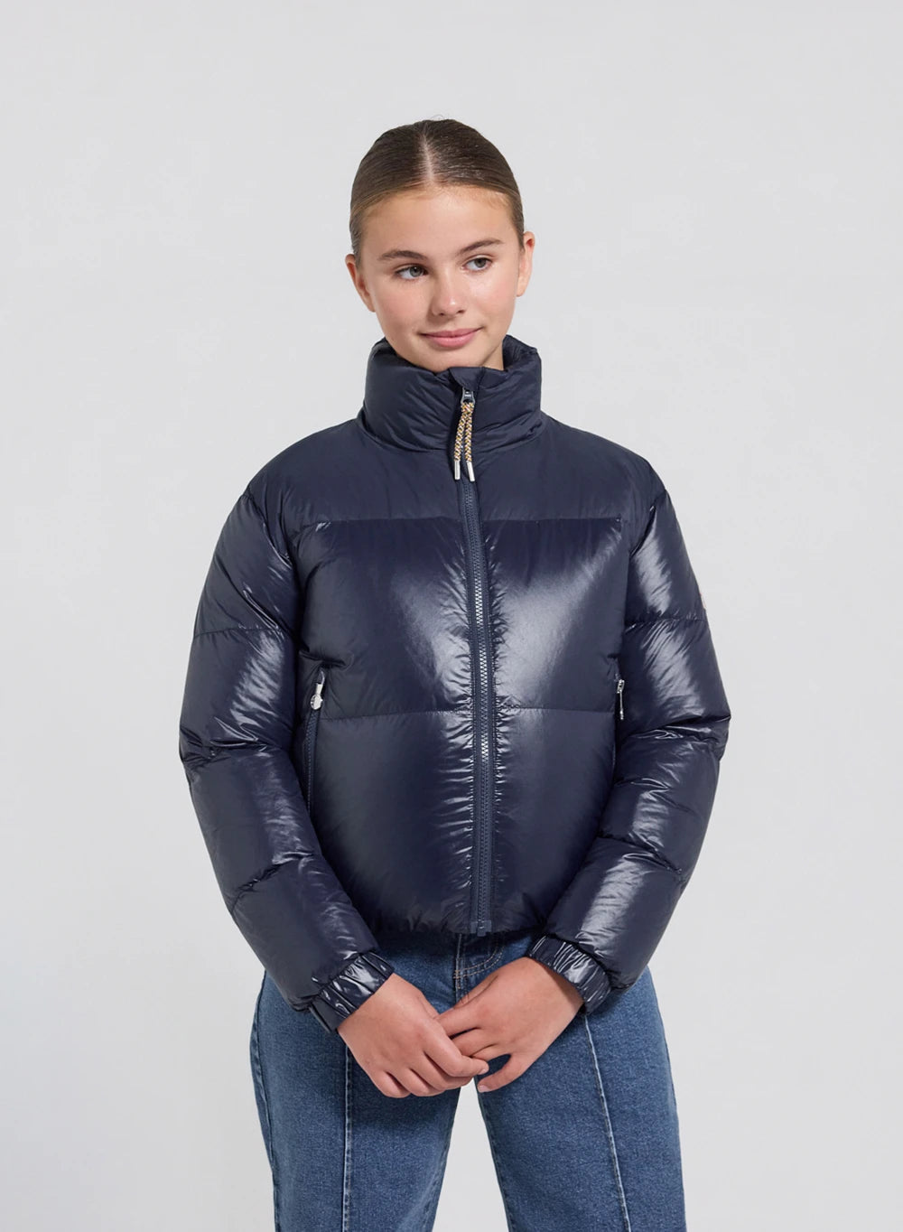 Glänzende Daunenjacke für Mädchen Pyrenex Goldin in Marineblau
