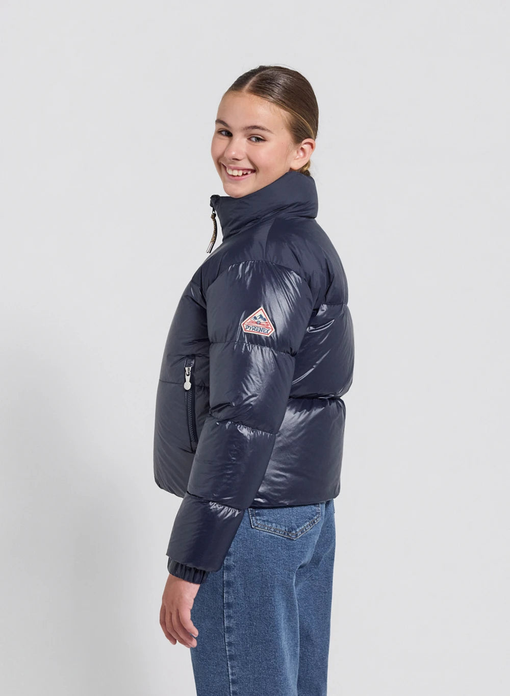 Glänzende Daunenjacke für Mädchen Pyrenex Goldin Marineblau-4