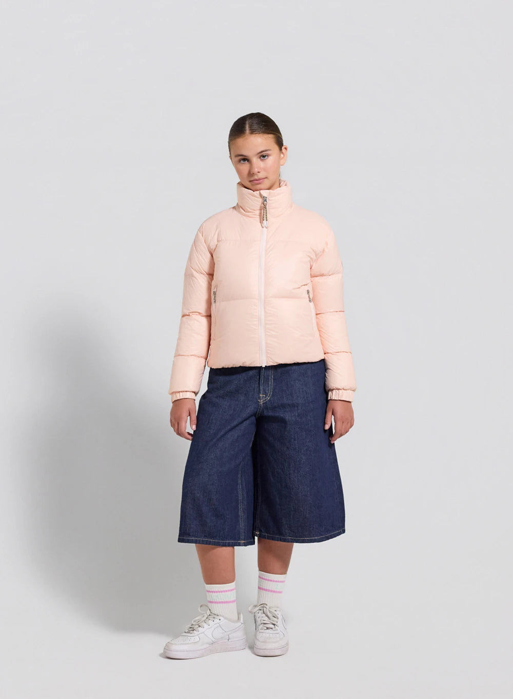 Shiny puffer jacket for girls, Pyrenex Goldin pale pink-2