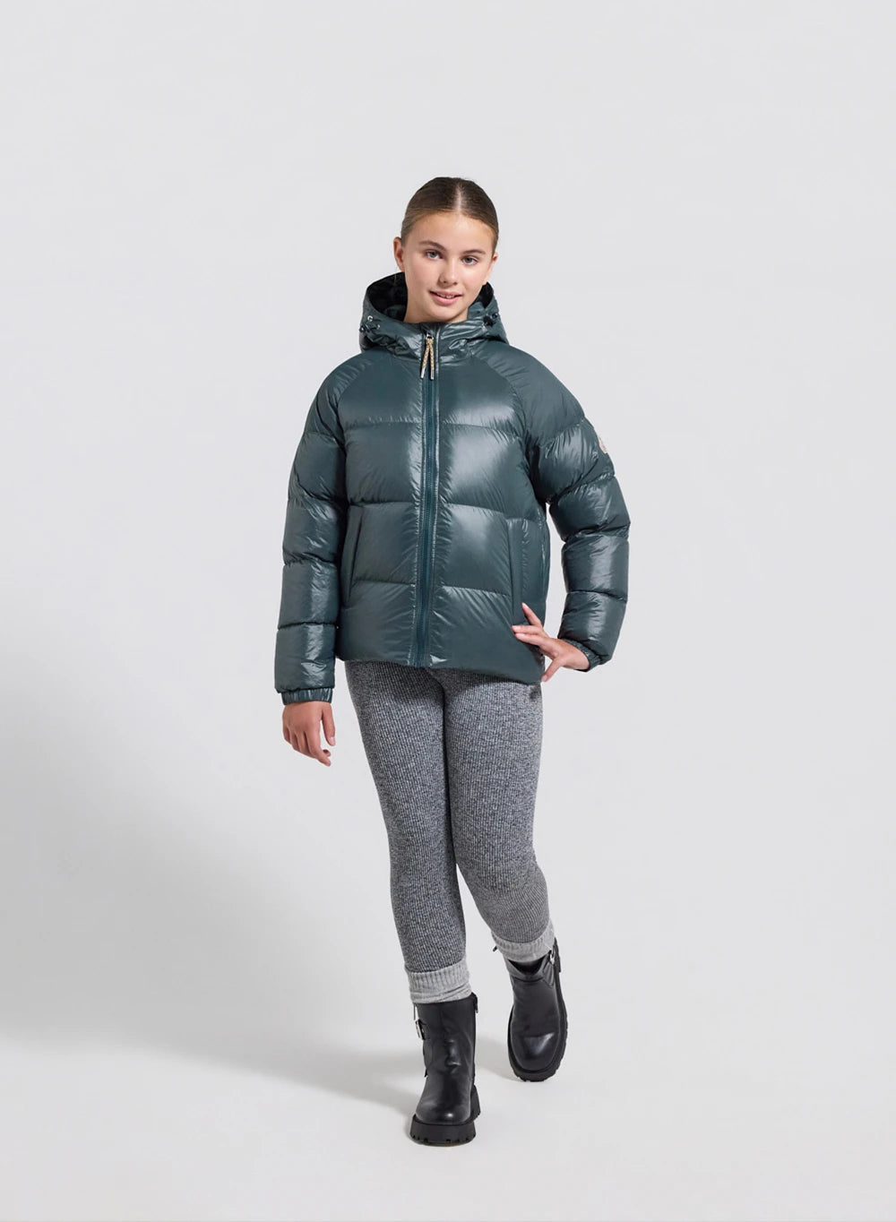 Pyrenex Sten dark green children's hooded down jacket-3
