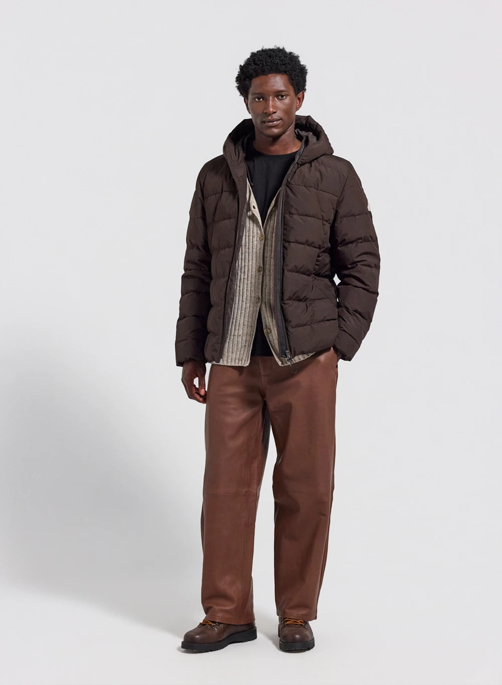 Herren-Daunenjacke mit Kapuze Pyrenex Kepler dunkelbraun-2