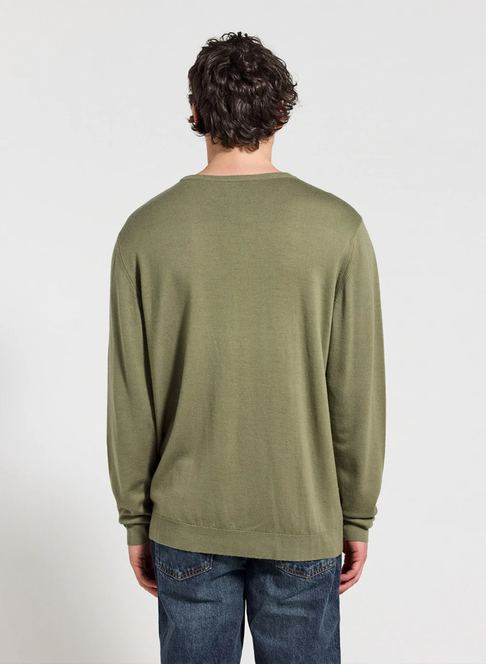Pull fin col rond en laine mérinos homme Omhet kaki