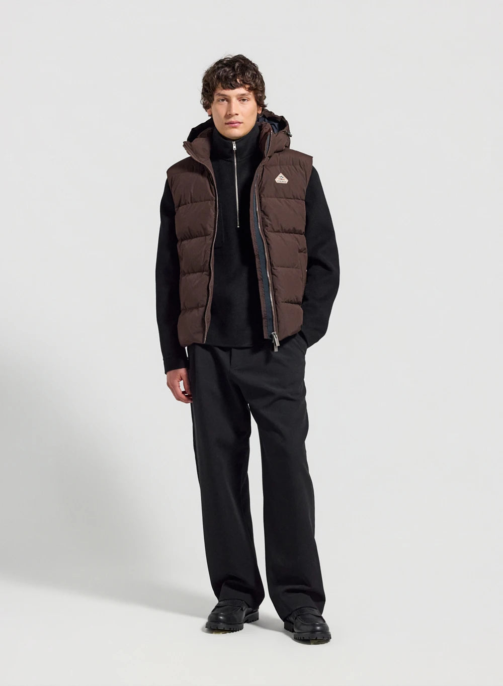Pyrenex Spoutnic sleeveless down jacket with removable hood, dark brown