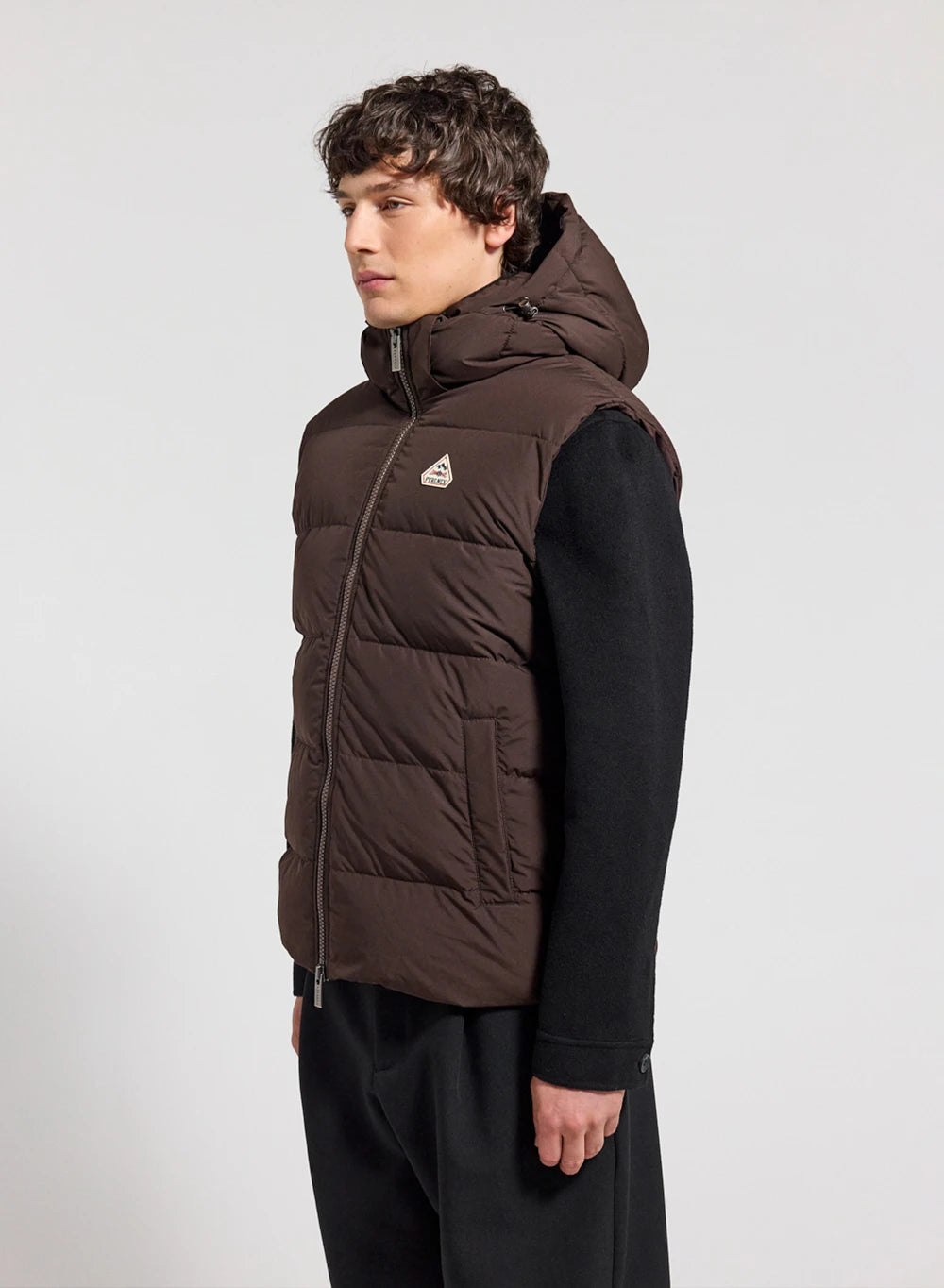Pyrenex Spoutnic sleeveless down jacket with removable hood, dark brown