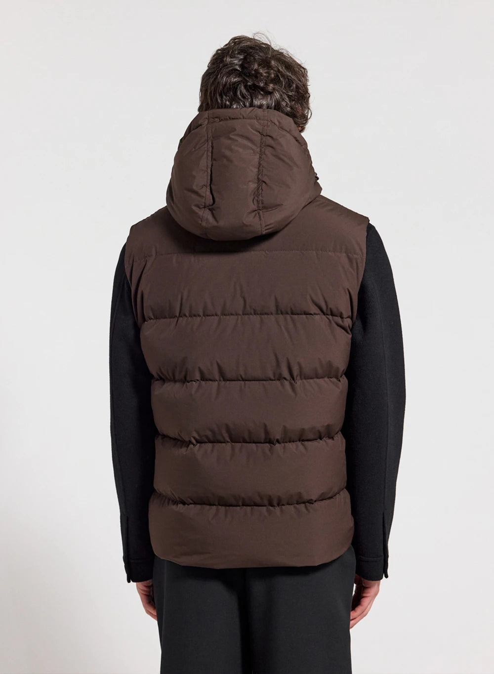 Sleeveless down jacket Pyrenex Spoutnic with removable hood dark brown-3