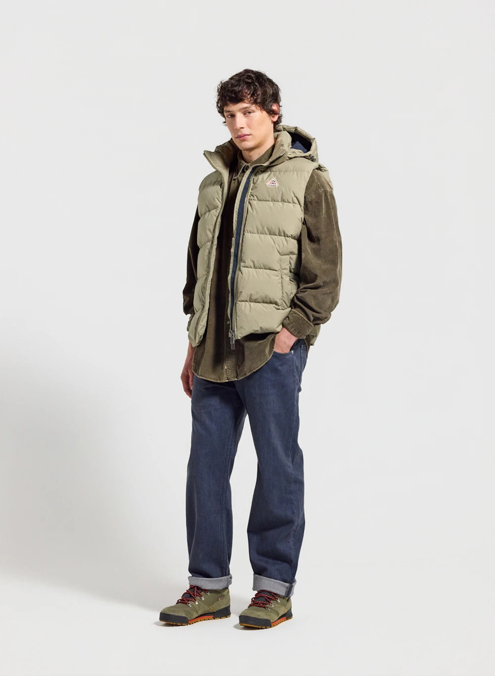 Pyrenex Spoutnic sleeveless down jacket with removable hood in light khaki-2