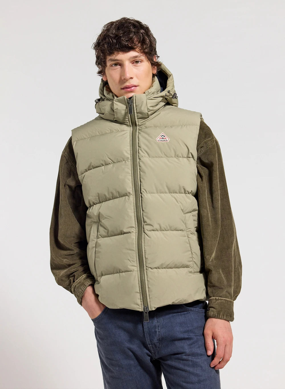 Pyrenex Spoutnic sleeveless down jacket with removable hood in light khaki-1