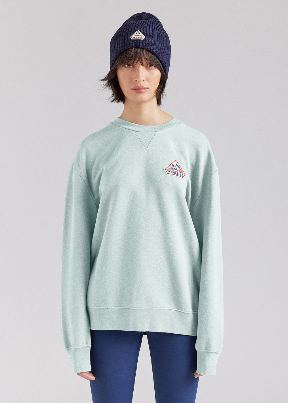 Sweat à col rond unisexe en coton bio Pyrenex Phase Pale Aqua-1