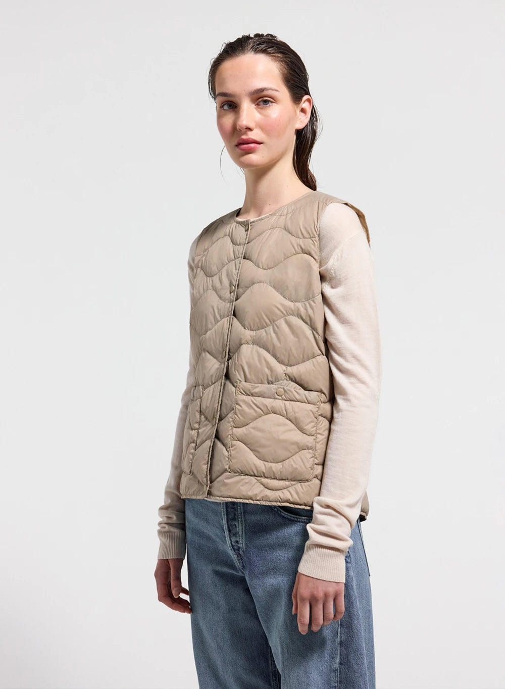 Pyrenex Orite Vest beige women's ultra-lightweight sleeveless down jacket-1