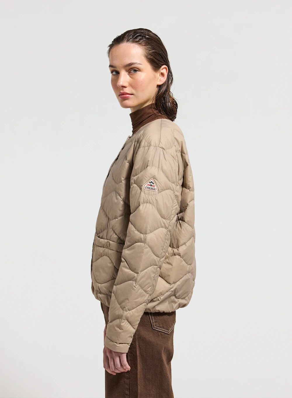 Women's ultra-lightweight Pyrenex Orite beige down jacket-3